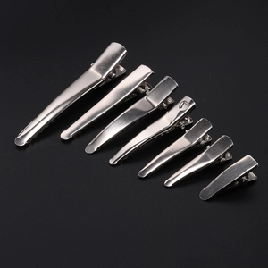 Set of 7 silver metal duckbill hair clips in various sizes for styling and DIY hair crafts