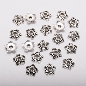 Silver flower spacer beads with star pattern for DIY jewelry making 50pcs