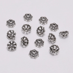 Retro silver hollow flower bead caps for DIY jewelry making in antique style finish