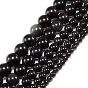 Natural obsidian beads for DIY jewelry making with polished finish and rainbow eye effect