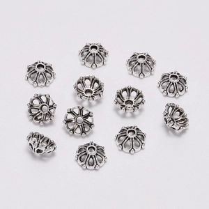 Retro silver hollow flower bead caps for DIY jewelry making accessories set of 100