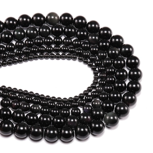 Polished natural black obsidian round beads in various sizes for DIY jewelry making