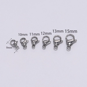 Polished stainless steel lobster clasps in 9mm to 15mm sizes for DIY jewelry making