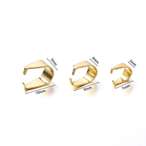 Detailed size comparison of gold stainless steel pinch bails in three different sizes