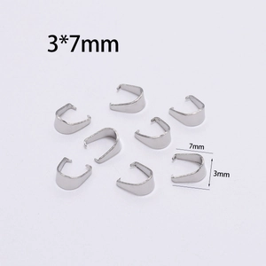 Detail view of 3x7mm stainless steel pinch bails for DIY jewelry making and pendants
