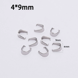 Detailed view of silver stainless steel 4x9mm pinch bails for DIY jewelry pendants