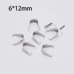 Close-up of 6x12mm stainless steel pinch bails for DIY jewelry pendant making