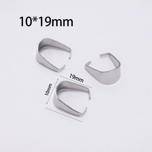 Detailed view of three 10x19mm stainless steel pinch bails for DIY jewelry making