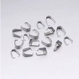 Detail view of silver stainless steel pendant pinch bails for DIY jewelry making