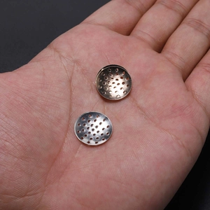 Gold and silver round metal perforated sieve trays for DIY jewelry and brooch making