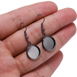 Close-up of gun black round base leverback earring hooks for DIY jewelry making crafts