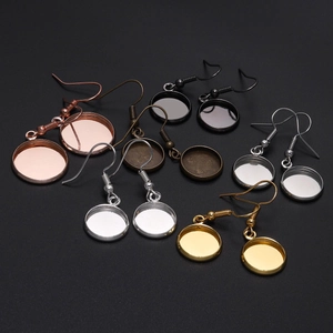 DIY Round cabochon base ear hooks in five metal finishes for jewelry making projects