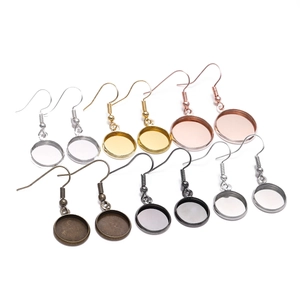 Iron Alloy Earring Hooks With Round Bezel Tray Setting Electroplated Metal Jewelry Finding Base For DIY Craft Making