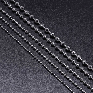 Various sizes of polished stainless steel ball bead chains in bright silver finish