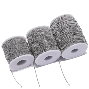 Three spools of silver metal ball chain for DIY jewelry making in various bead sizes