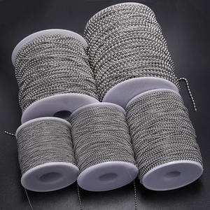 Five rolls of polished silver ball bead chains for DIY jewelry making and tag necklaces