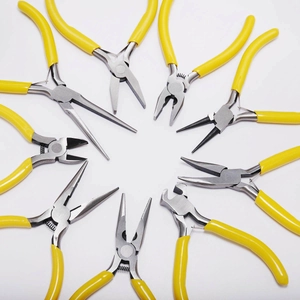 8-piece precision DIY jewelry plier set with yellow non-slip handles on white background