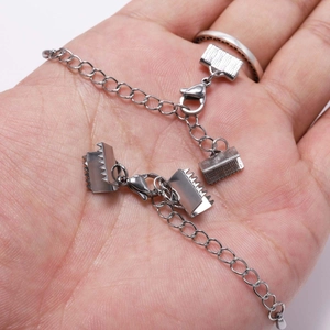 Set chiusura gioielli in acciaio inox con capicorda per nastro e moschettone DIY