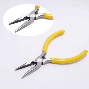 Precision needle nose jewelry pliers with yellow anti-slip handles and spring design