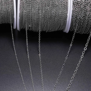Rolls of silver stainless steel flat O-link chains in various sizes for jewelry DIY making