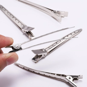 Lunghe clip per capelli a becco d'anatra in metallo argento con fori antiscivolo per styling