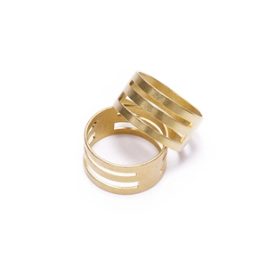 Minimalist matte gold multi-layer hollow open ring set with brushed finish texture