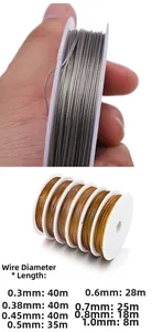 Tabla de tamaños para hilos de acero de joyería en oro y plata de 0.3mm a 1.0mm