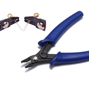 Professional blue jewelry crimping pliers with spring handle for precision DIY jewelry making