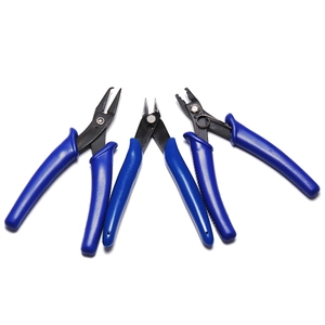 Three-piece carbon steel jewelry tool set with blue anti-slip handles for DIY crafting