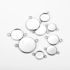 Edelstahl Rund Anhänger Tablett Doppelohr DIY Schmuckzubehör Cabochon Basis Einstellung Poliert Silber Handwerk Finden