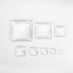 Set of 8 clear square glass cabochons with curved surfaces for DIY jewelry making