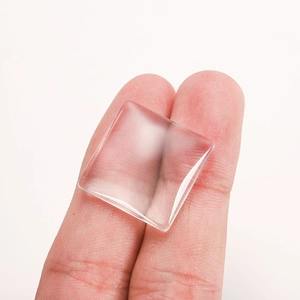 Clear square glass cabochon tiles for DIY jewelry making with polished convex surface
