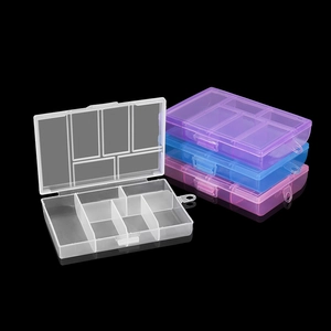 Stack of colorful 10-grid transparent plastic storage boxes for jewelry and accessories