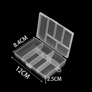 Transparent PP plastic 6-compartment jewelry storage box with lid and size dimensions
