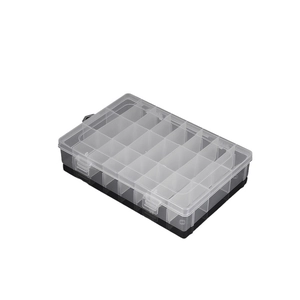 24-compartment clear plastic storage box with adjustable dividers and double buckles