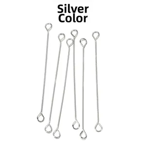 Close-up of rhodium plated double eye pins for DIY jewelry making and beading