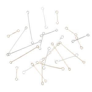 DIY jewelry metal eye pins in gold and silver finishes on a clean white background