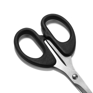 12cm stainless steel multipurpose scissors with ergonomic black handles for office use