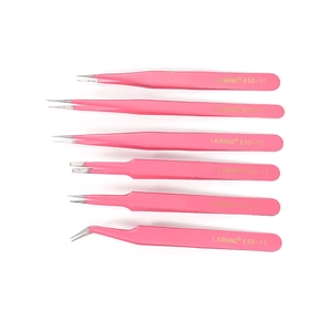 Set di 6 pinzette di precisione rosa antistatiche in acciaio inossidabile per gioielli DIY
