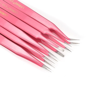 Set di pinzette di precisione rosa antistatiche in acciaio inox per artigianato e gioielli