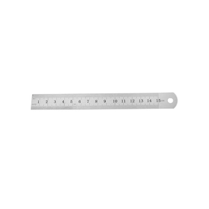 Detail of 15cm stainless steel ruler with precise double-sided 0.5mm scale markings