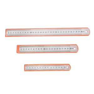 Three-piece set of thick stainless steel rulers (15/20/30cm) with dual-sided scale markings