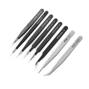 8-piece set of anti-static precision stainless steel tweezers with straight and curved tips
