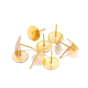 Clous d'oreilles dorés en acier inoxydable à plateau plat pour bijoux DIY