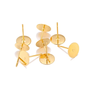 Clous d'oreilles dorés en acier inoxydable à plateau plat pour création de bijoux DIY