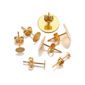 Flat head gold stainless steel earring posts with butterfly backs for DIY jewelry