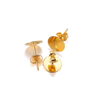 Golden stainless steel flat head earring posts with butterfly backs for DIY jewelry