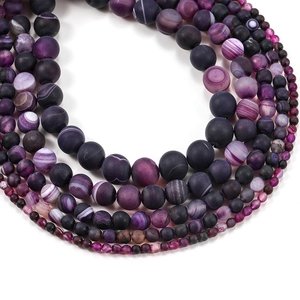 Matte and polished purple striped agate beads in multiple sizes for jewelry making