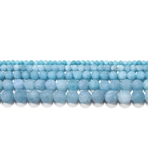 Matte aquamarine round beads for jewelry making shown in 4mm to 12mm size gradients