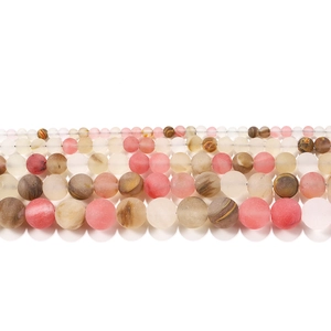 Perle rotonde opache pelle di anguria rosa e beige, perline multi-formato per gioielleria